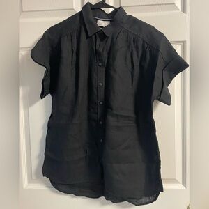 J. Crew Women's Relaxed Black Linen Short Sleeve Top